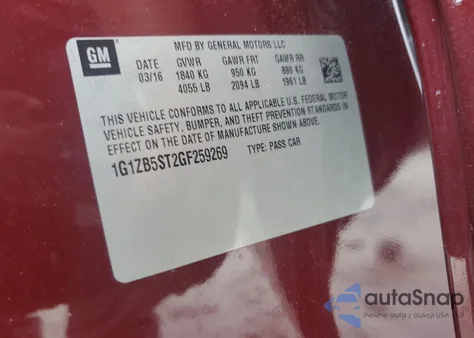 2016 Chevrolet Malibu Ls из США, поврежденный, VIN 1G1ZB5ST2GF259269